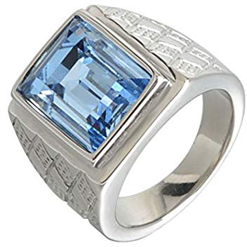 HIJONES Herren 18MM Klassisch 18K Vergoldet Geburtsstein Hell Blau Stein Ring aus Edelstahl Silber Größe 57 (18.1)