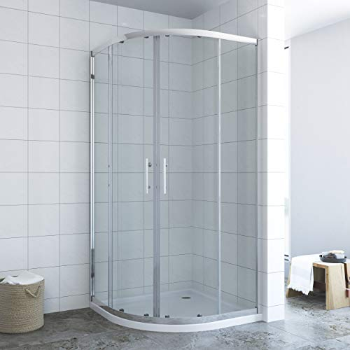 AQUABATOS® Duschkabine 90x90 x 185 cm Viertelkreis mit Einfaches Rollen Befestigungssystem Schiebetüren Runddusche Duschwand Glas Rund Dusche Schiebetür halbrund aus 6mm ESG Sicherheitsglas