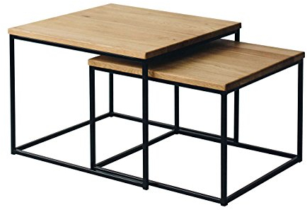 Original BestLoft® 2er-Set Couchtisch Twinsburg aus edler Eiche Industriedesign (Eiche Hell Natur + Gestell Schwarz)