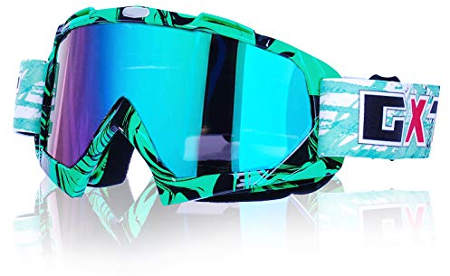 Motocross-Brille,Motocross Radfahren Off Road Brille Motorrad Anti Staub Dirt Bike Racing Reiten Radfahren Skifahren Outdoor Brillen Brillen für erwachsene Jugendliche(Grüner Rahmen + bunte Linse)