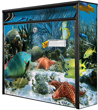 banjado® Burg-Wächter® Briefkasten mit Motiv Korallenriff 1 / Briefkasten ohne Zeitungsfach 32x36x10 cm groß/Briefkasten mit Namensschild A4 Einwurf inkl. Montagematerial & 2 Schlüsseln
