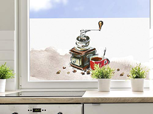 GRAZDesign Fensterfolie Küche Blickdicht Kaffee Sichtschutzfolie Küchenfenster - 80x57cm / Kaffee mit Kaffeemühle