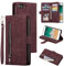 UEEBAI Wallet Case for iPhone 7 Plus iPhone 8 Plus, Retro 9 Card Holder Slots Zipper Pocket Handbag Case PU Leather Magnetic Closure Kickstand with Wrist Strap TPU Shockproof folio Case - Wine Red