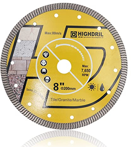 HIGHDRIL Diamant Trennscheibe 200mm Super Dünne Schneiden für Beton,Granit,Naturstein,Ziegel,Trockenschnitt