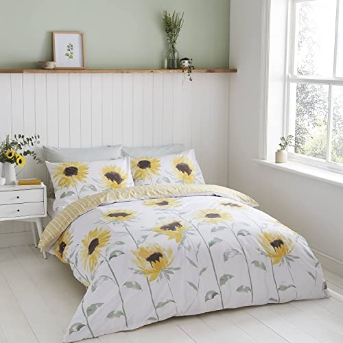 Catherine Lansfield Wende-Bettwäsche-Set mit Sonnenblumen, bemalt, mit Kissenbezug, Gelb