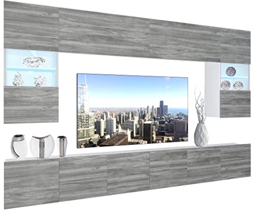 BELINI Wohnwand Vollausstattung Wohnzimmer-Set Moderne Schrankwand mit LED-Beleuchtung Anbauwand TV-Schrank Glamour Holz