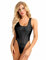 TiaoBug Damen Einteiler Figuroptimizer Badeanzug Bauchweg Schwimmanzug Sexy Metallic Monokini Mit Hoher Beinausschnitt Wetlook String Body Bodysuit Schwarz XXL
