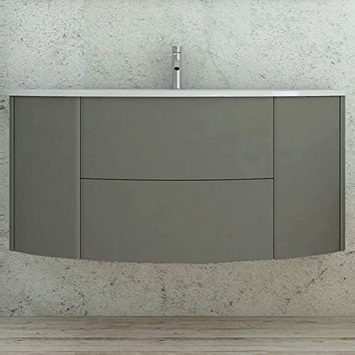 Yellow shop - Mobile bagno curvo sospeso 121 cm 2 cassetti 2 ante lavabo e specchio led EDEN (Tortora, Mobile con lavabo)