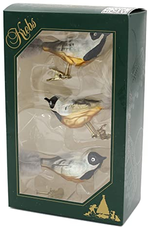 Lauschaer Christbaumschmuck - 3er Set Glasvogel auf Clip, Mehrfarbig, mit Schwanzfeder, Größe je Vogel ca. 11 cm