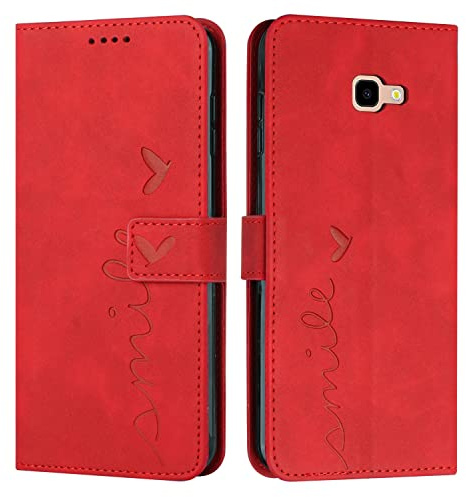EATCYE Kompatibel mit Samsung Galaxy J4 Plus 2018 Hülle, Klapphülle Samsung J4 2018 Plus Premium PU Leder Brieftasche Schutzhülle [Kartenfach][Ständer], Handyhülle für Samsung J4 2018 Plus (#Rot)