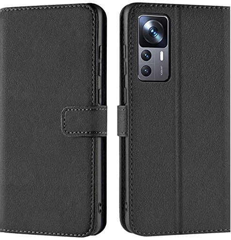 Verco Handyhülle für Xiaomi 12T Hülle, Xiaomi 12T Pro Bookcase Tasche Flipcover für Xiaomi 12T / 12T Pro Case [Kartenfächer/Aufstellfunktion], Schwarz