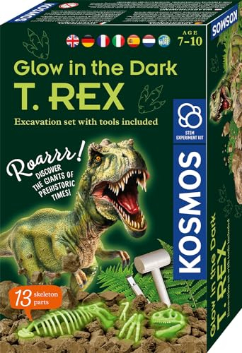 KOSMOS 617219 Nachtleuchtender T-REX, Experimentierset für Kinder ab 7 Jahren, Dinosaurier, Fossilien, Ausgrabung, Urzeit, Mitbringsel, Geschenk, mehrsprachige Anleitung