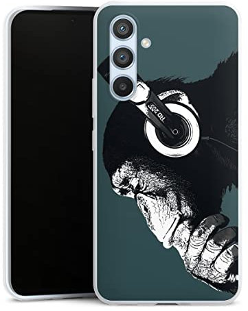 DeinDesign Slim Case extra dünn kompatibel mit Samsung Galaxy A54 5G Silikon Handyhülle transparent Hülle AFFE Kopfhörer Musik