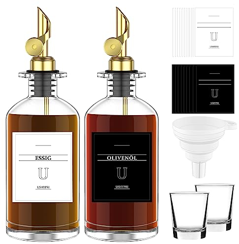 USHYPRI Essig und Ölflaschen Set,2 stück Sirup Spender,500 ml Olivenöl Flasche,sirup-pumpspender für küche,Coffee Syrup Dispenser für Kaffeesirup,Mundwasser Spender