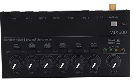 Sound Mixer, Compact Metal Mini Stereo Mixer Low Noise 6 Channel Sound Mixer for Studio, Small Club, Small Stage