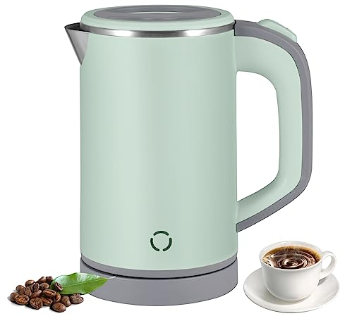Towwoo 800ML Pava Electrica, 600W Jarra Electrica Calentar Agua, Hervidor de Agua Pequeño, Electric Kettle Inoxidable para té Café Leche para Bebés, Sobrecalentamiento Viaje Silencioso (Green)