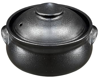Korean Premium Stoneware Black Casserole Clay Pot with Lid,For Cooking Hot Pot Dolsot Bibimbap and Soup .(1100ml)