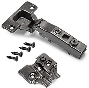 Emuca - Set Scharniere für Eckanschlag X91 mit sanftes Schließen und Montageplatte, Montageplatte zum Anschrauben, Zum Anschrauben, öffnung 105º, Titanium, 20 St.