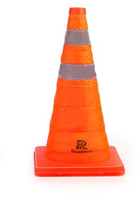 RoadHero 18 Inch 1 Pack Collapsible Traffic Safety Cones, Multi Purpose Pop-up Cones with Reflective Collar for Road Safety, Orange Cones for Driving Training, Parking Lots