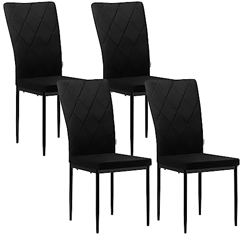 WOLTU Lot de 4 Chaises Salle à Manger, Chaise de Cuisine, en Velours, avec Dossier Haut, Siège Rembourré, Pieds en Métal, Moderne, Noir, BH379sz-4
