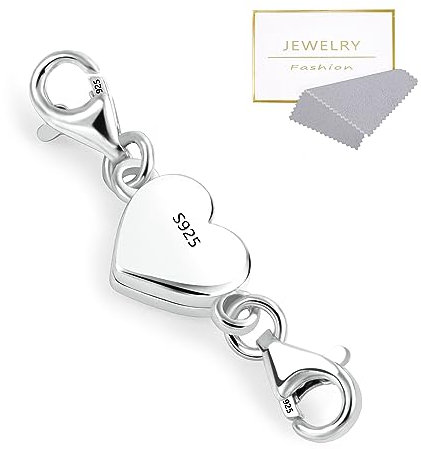 925 Sterling Silver Heart Magnetic Jewelry Clasps Magnetic Necklace Clasps and Closures Sterling Silver Double Bracelet Necklace Lobster Clasp