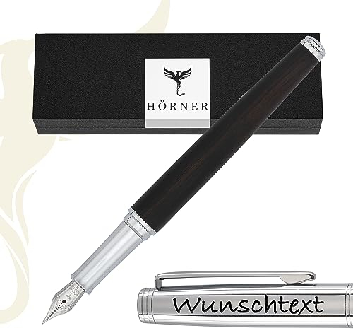 Hörner Legno - Hochwertiger Füllfederhalter Ebenholz mit Gravur inkl. Konverter I Premium Geschenkbox I Luxus Design I Edel Feder „Made in Germany“ I Attraktiver Stift für Herren und Damen