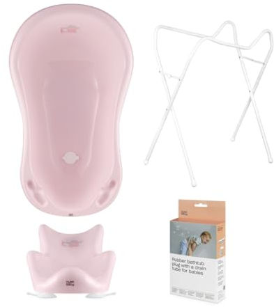 Hylat Baby Set: Baby Badewanne mit Gestell, Badesitz und Abfluss - TÜV Rheinland zertifiziert - ideale Lösung für die tolle Badeerlebnisse - Lite-Kollektion - Farbe: Rosa, Motiv: Friends