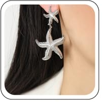 Wendalern Silber Seestern Ohrringe - Große Muschel Tropfen Ohrringe für Sommer Strand - Aussage Schmuck Zwei Sterne Geformt für Frauen und Mädchen