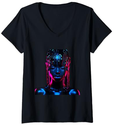 Damen Vantablackes Mädchengesicht T-Shirt mit V-Ausschnitt