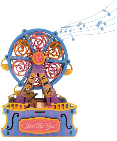 Tonecheer Spieluhr Holz 3D Puzzle, DIY Modellbausatz für Erwachsene, Drehbare Musikbox, Holzpuzzle Geschenke zur Hausdekoration Geschenk für Geburtstag Weihnachten Teenage(Romantisches Riesenrad)