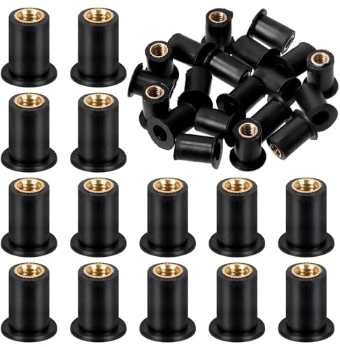 Glarks 20Pcs M5 Gummi Well Mutter, Neopren Verkleidung Befestigungen Windschutzscheibe Motorrad Befestigungen mit Edelstahl Schraube Messing Kupfer Bolzen Well Mutter für Motorrad Kanu