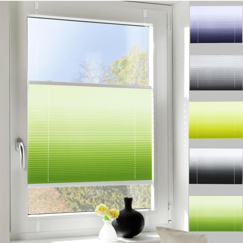 Plissee ohne Bohren Verdunkelung 115 x 130 cm Blickdicht Sichtschutz Sonnenschutz Fertifplissee Jalousie Faltrollo mit Klemmträger für Fenster & Tür, Grün