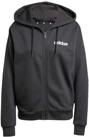adidas Femme Essentials Linear Full Zip French Terry Hoodie, Black/White, XL