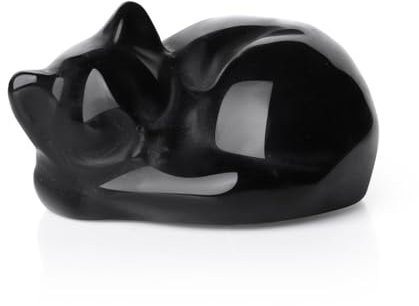 GUJOXILA Black Obsidian Cat Ornament Black Cryatal Cat Gifts for Women Cats Lovers Cats Themed Gifts Crystal Statue Decorations Witchy Cute Small Luck Bedroom Desk Accessories 1.5