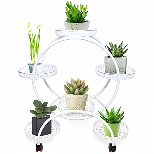 HUSPOO Soporte para plantas de 6 niveles, soporte de metal con rueda, escaleras para flores, estantería decorativa para plantas, escaleras de plantas, sala de estar, balcón, terraza, patio (mujer)