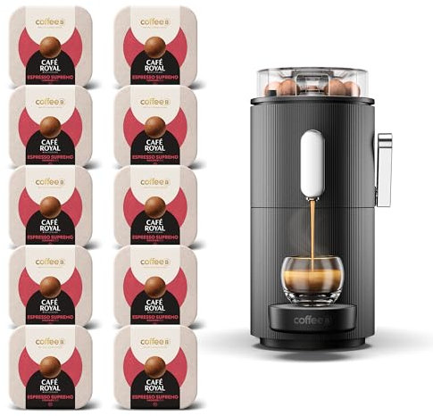 CAFE ROYAL SWITZERLAND PROFESSIONAL Machine à Café CoffeeB Globe Noir 1.3L avec 90 Coffee Balls Espresso Supremo - 100% Compostables