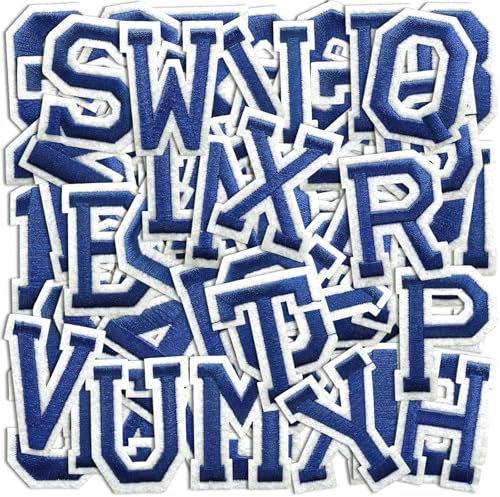 Letter and Number Iron On Patches, A-Z Alphabet and Numbers 0-9 Embroidery Applique Patch, DIY Decorative Heat Press Patches for Clothing Jeans Jackets Backpacks Hats (Blue 72 Pcs)