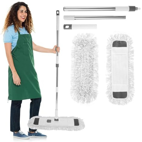 Mop de polvo con mango de 125 cm de largo y 2 almohadillas de trapeador comercial Mop de plano de plato comercial de 360 grados Flat Flat Flat Tax húmedos y secos para el Hotel Gym Gymen Hospital xi