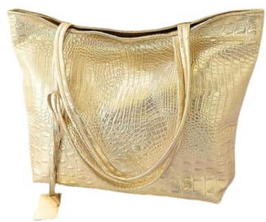 Cazqgoy Tragetasche Mode Leder Einkaufstasche Alligator Umhängetasche，Women Large Capacity Handbag Shoulder Bag(Golden)