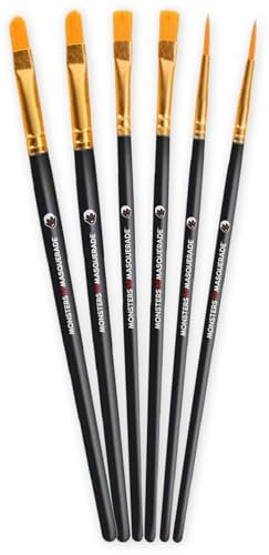 Monsters'n'Masquerade Lot de 6 pinceaux de maquillage professionnels | Pinceaux de maquillage pour le maquillage aqua et les enfants | Carnaval, Halloween, fête à thème, anniversaire