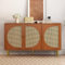KAZZIO Sideboard mit 3 Rattan verzierten Türen Kommode Highboard mit Metallgriffe, für Schlafzimmer & Wohnräume & Büro, Nussbaum 129.8x40x76cm (Walnuss/Sideboard)
