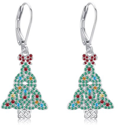 POPLYKE Weihnachten Ohrringe - Weihnachtsbaum Sterling Silber Dangle Drop für Frauen - Thanksgiving Halloween Valentine