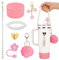 Set d'Accessoires Compatible avec Stanley Cup de 7 Pièces – Comprend une Botte en Silicone, un Couvercle de Paille, Charms Compatible avec Stanley pour Tumbler 800-1100 ml (rose)
