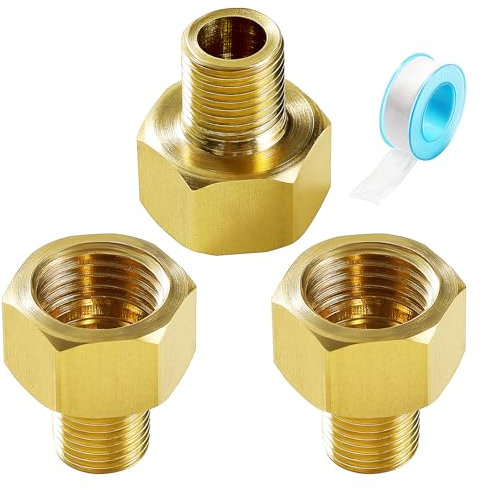 Lyeteung 3 Pièces G1/4 Femelle vers G1/8 Mâle Connecteur de Robinet en Laiton Réducteur, Tuyau D'eau en Laiton Hexagonal, Raccords en Laiton, avec Ruban de Plombier, pour Raccord de Tuyau