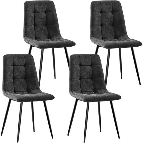 ANVOFONG Esszimmerstühle 4er Set,Küchenstuhl aus Leinenstoff,Polsterstühle mit Eisenfüßen,Stuhl Schlafzimmer,Wohnzimmer Stühle-Schwarz