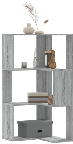 Gecheer Libreria Angolare 3 Ripiani Grigio Sonoma 50x50x102 cm Legno,Mobiletto,Mobile Porta CD,Libreria,Scaffale Porta CD,Dvd,Archiviazione,Libreria Cubi,Porta CD a Colonna,Libreria Divisorio,P852596