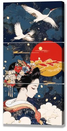 CCWACPP 3 teiliges Leinwandbild Wanddekoration japanische Bilder Geisha Gemälde japanische Kultur Kunstwerk asiatische Kunstdrucke für Wohnzimmer und Schlafzimmer mit Rahmen (30x40cmx3)