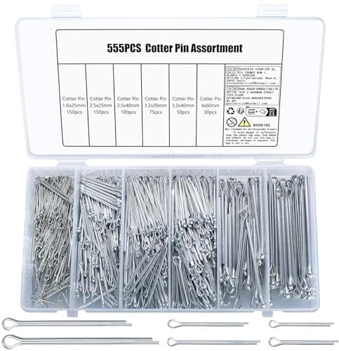 555 Pcs Cotter Pin Assortment Set, Split Pins Assorted, Cotter Pins Assorted, Retaining Spring Hitch Cotter Clips Pins, Metal Fastening Pins for Tractors Trucks Lawn Mowers Campers Repair