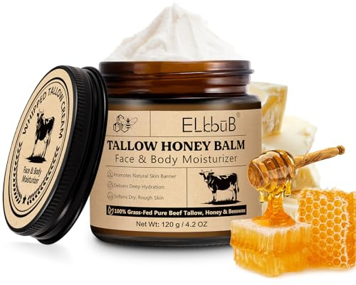 Beef Tallow Face Cream 120 g, Rindersgium zur Hautpflege, Bio-Segbalsam und Honig, 100 % natürlich, für Gesicht und Körper, Gesichtscreme, tiefe Feuchtigkeit, beruhigt Trockenheit