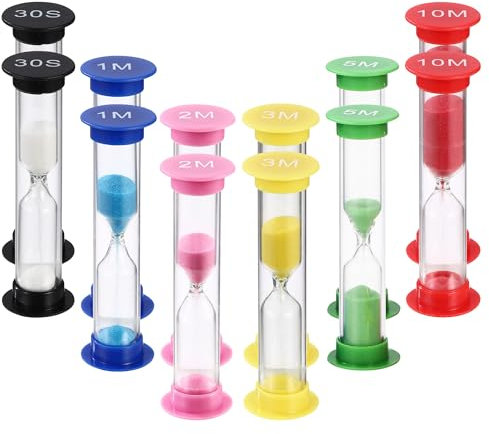 12 Stück Mini Bunter Sanduhren für Kinder,6 Farben Buntes Sanduhren Set,30S/1/2/3/5/10Minuten,Zeitmesser Sanduhren für das Leben der Kinder,Lernen,Spiel Timing,Kreative Geschenke